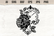 Stencil Rose flower Clock, a Technology Illustration by MARYCRAFTIRIA (Thumbnail 1 of 3)
