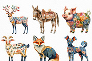 Watercolor Folk Art Animals Clipart, an Illustration by Craft Nest (Thumbnail 3 of 6)