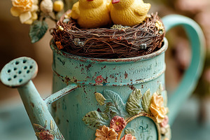 Two birds nestled in a floral wateri, a Photo by Pixeness Studio