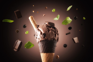 Chocolate Ice Cream Cone with Floating Ingredients, a Food & Drink Photo by Davizro's Market