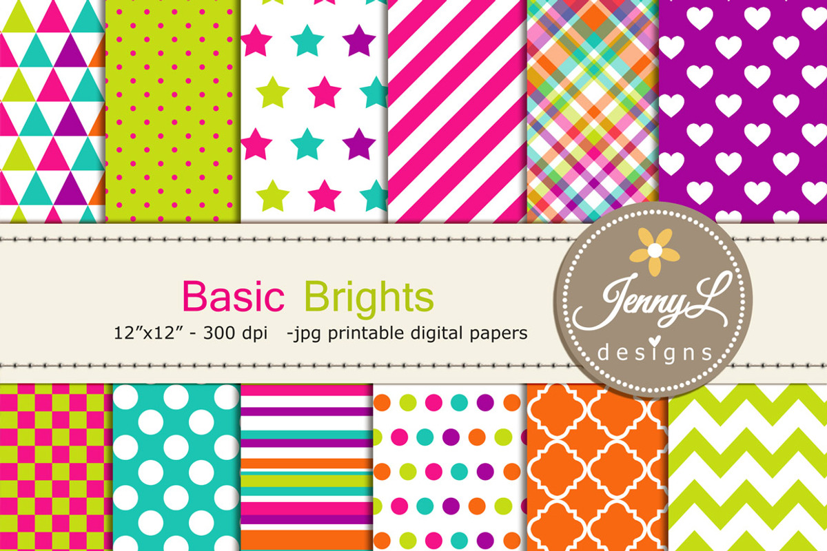 Basic Brights Digital Papers, a Pattern Graphic by JennyL Designs (Photo 1 of 2)
