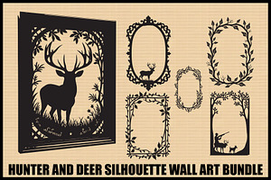 Hunter and Deer Silhouette Bundle, an Illustration by abu67222