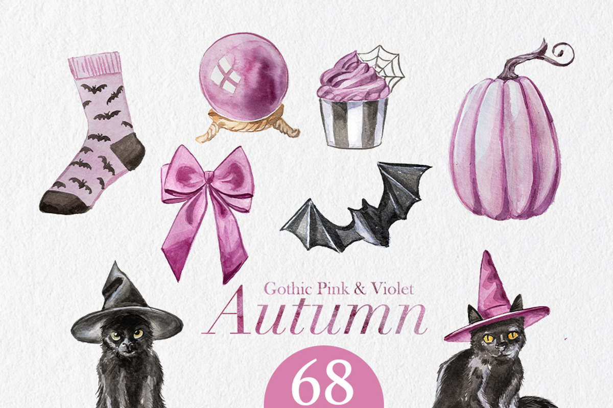 Gothic Pink&Violet Autumn Clipart, a Seasonal Illustration by ArtCreationsDesign (Photo 5 of 13)