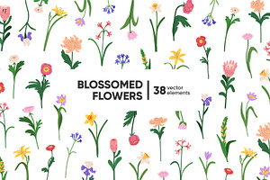 Blossomed flowers, floral plants set, a Decorative Illustration by Good Studio