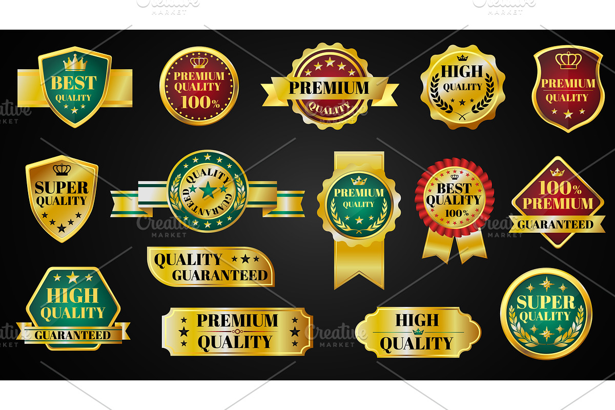 Golden labels. Premium quality, an Illustration by YummyBuum