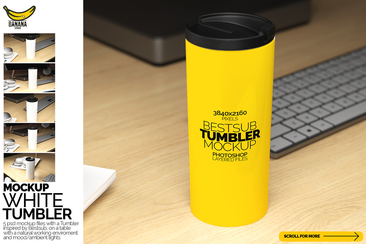 White Tumbler Mockup Bundle on Table, a Cups & Container Mockup by Banana Hey (Photo 1 of 6)