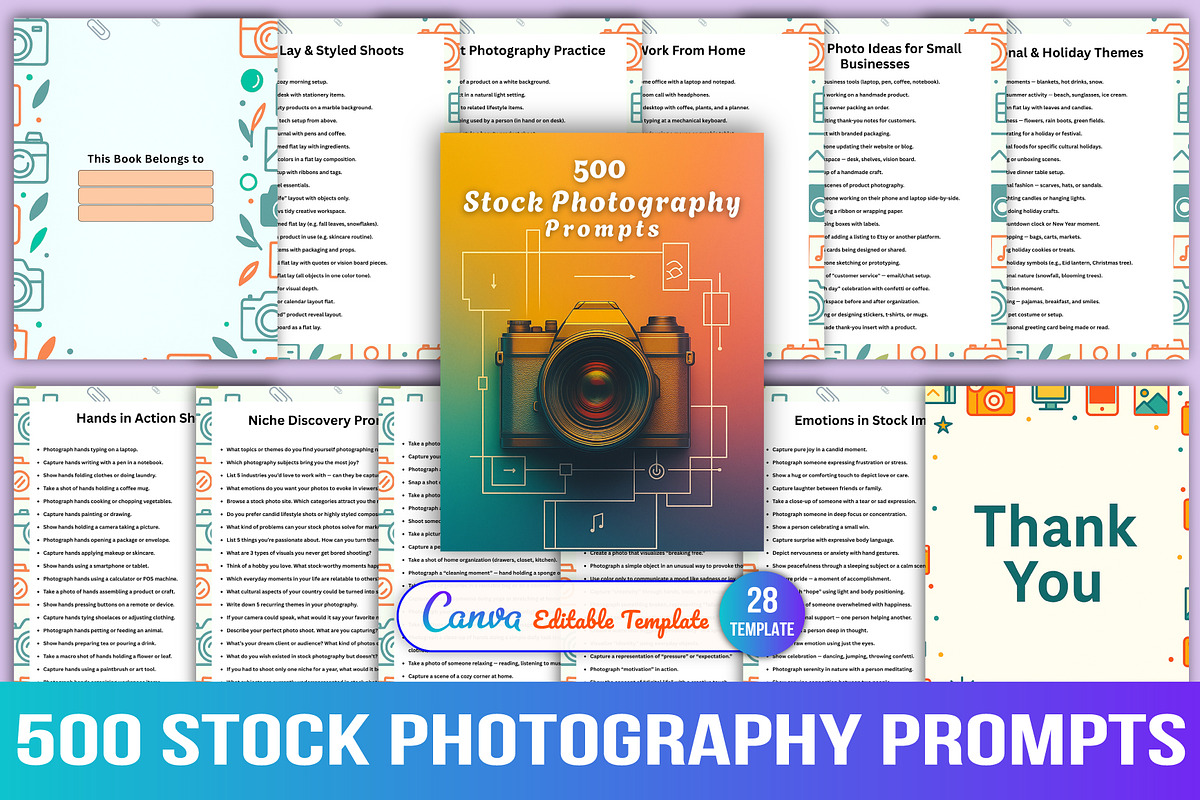 500 Stock Photography Prompts, a Stationery Template by Designmela01 (Photo 1 of 3)
