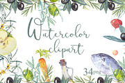 Fruit vegetables food watercolor, a Food Illustration by JuliaFast (Thumbnail 1 of 9)