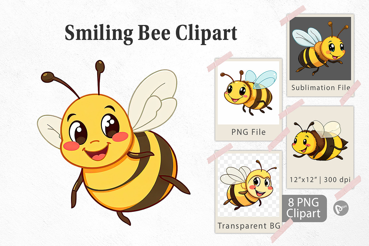 Smiling Bee Clipart, a Graphic by Artnoy (Photo 1 of 5)