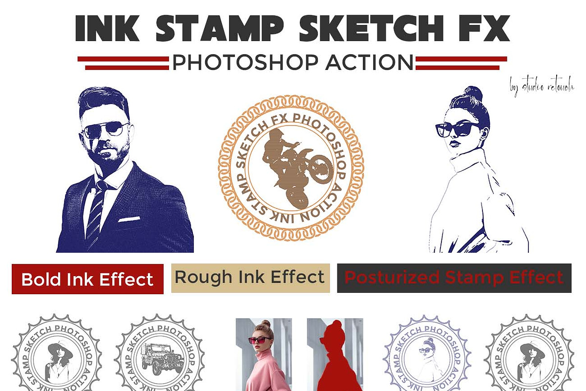 Ink Stamp Sketch FX Photoshop Action, an Action Add-On by Studio Retouch (Photo 1 of 15)