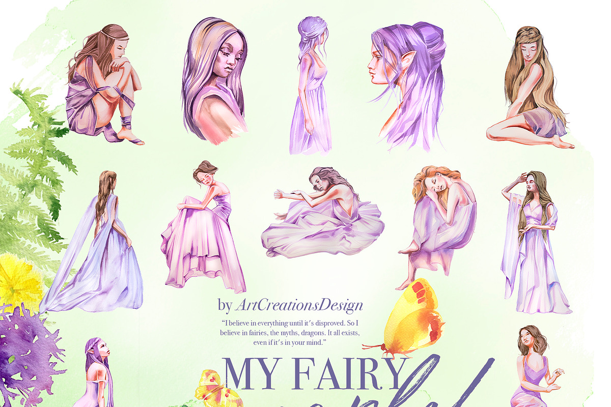 Hand-Painted My Fairy World Clipart, a Person Illustration by ArtCreationsDesign (Photo 12 of 15)
