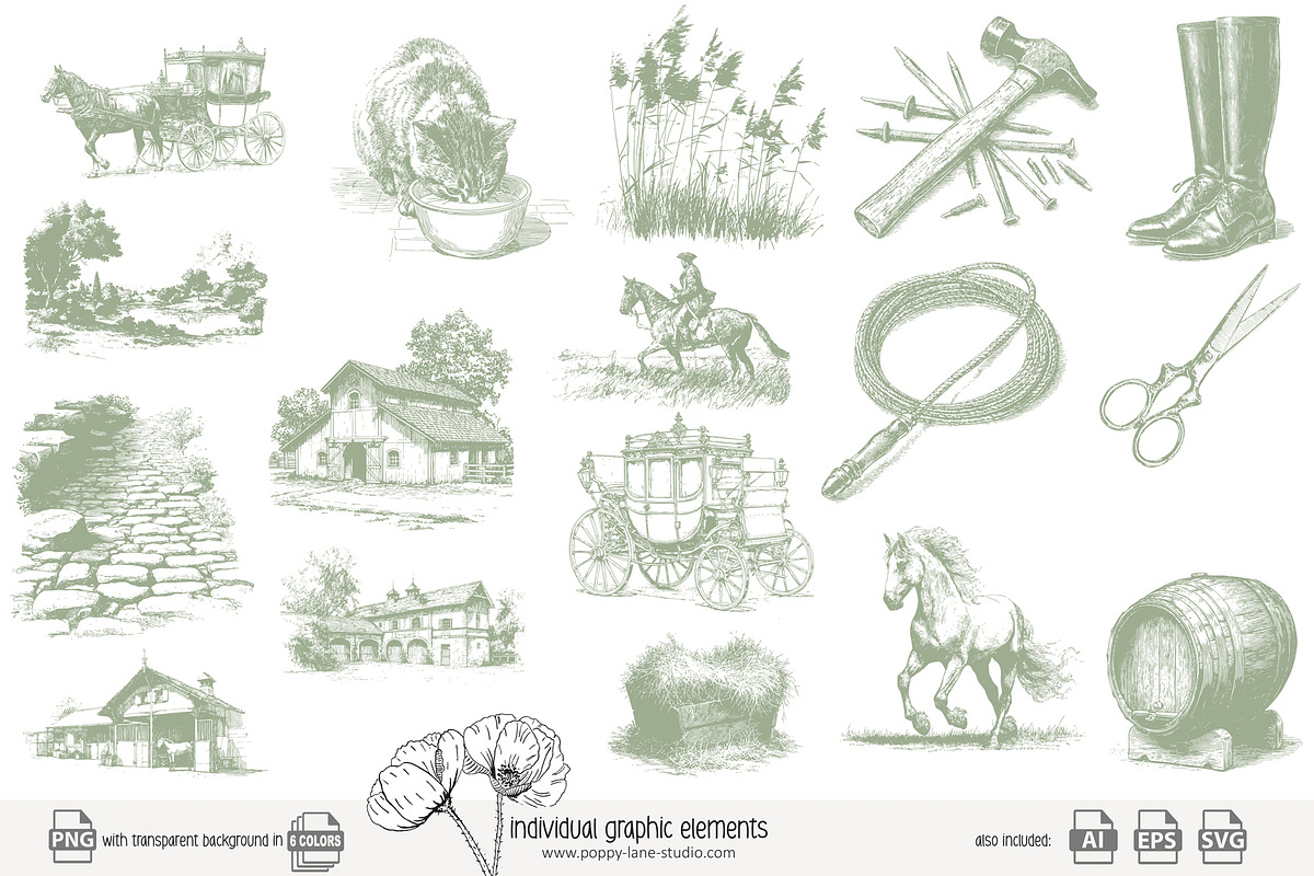 80 line art Horse Stable clip art, an Animal Illustration by Poppy Lane Studio (Photo 9 of 12)
