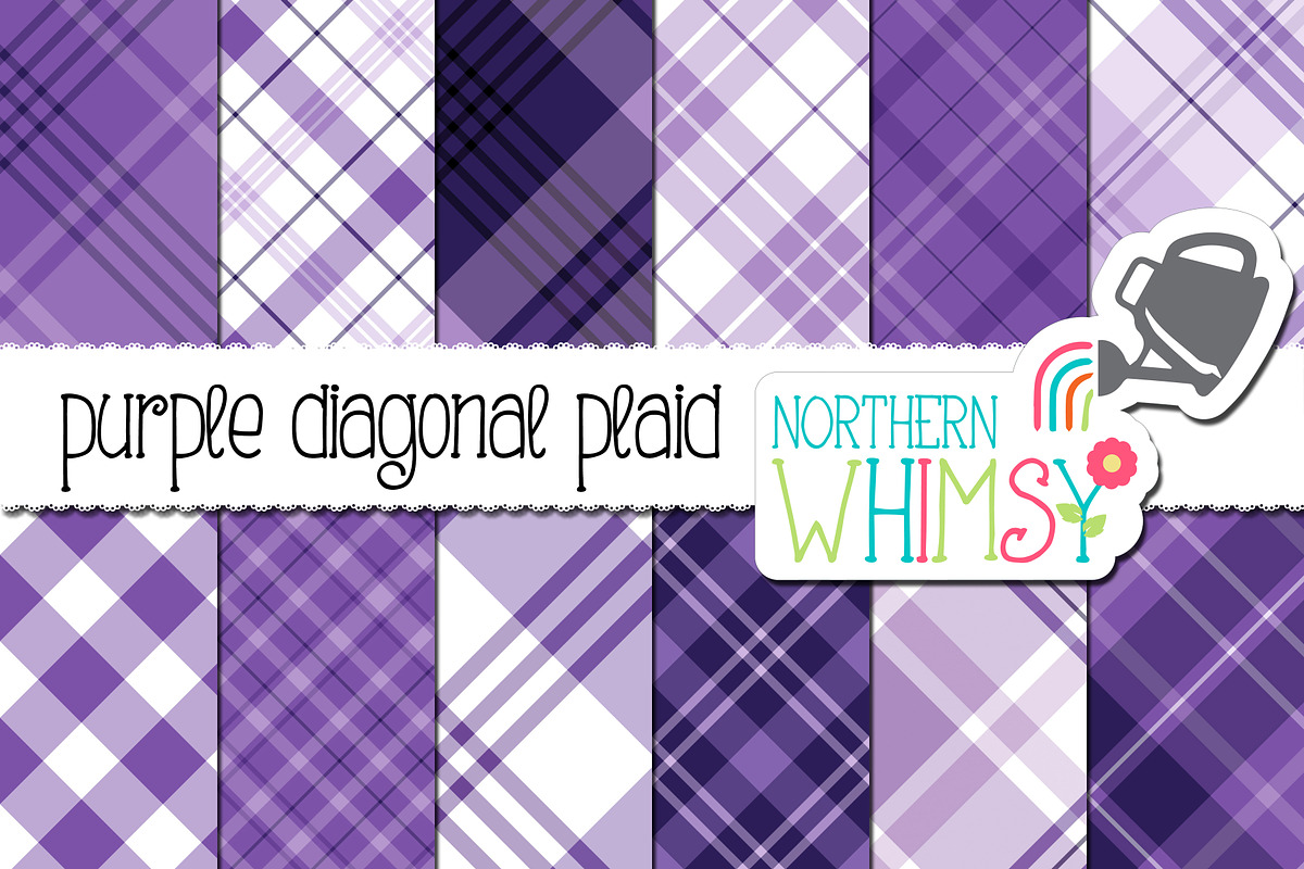 Purple Seamless Diagonal Plaid, a Pattern Graphic by Northern Whimsy Design