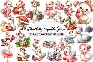 Strawberry Coquette Goose Sublimatio, an Illustration by Daily.Designs