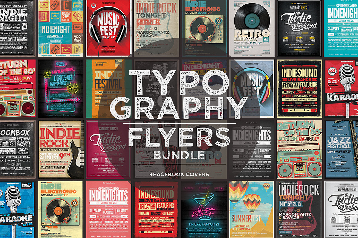 17 Typography Flyers + FB Covers, a Flyer Template by Graphicdome (Photo 1 of 5)