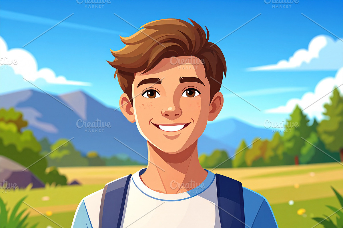 Teenage boystanding outdoors, looking directly at the camera, a Person Illustration by DanFLCreativo