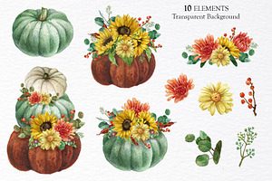 Watercolor Pumpkin Sunflower Vase