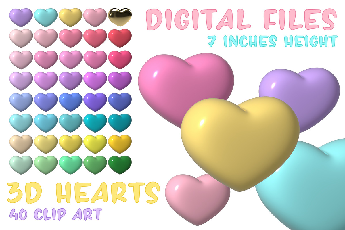 3D Hearts clipart. Hearts icon PNG, a Decorative Illustration by VectoriyA (Photo 1 of 3)