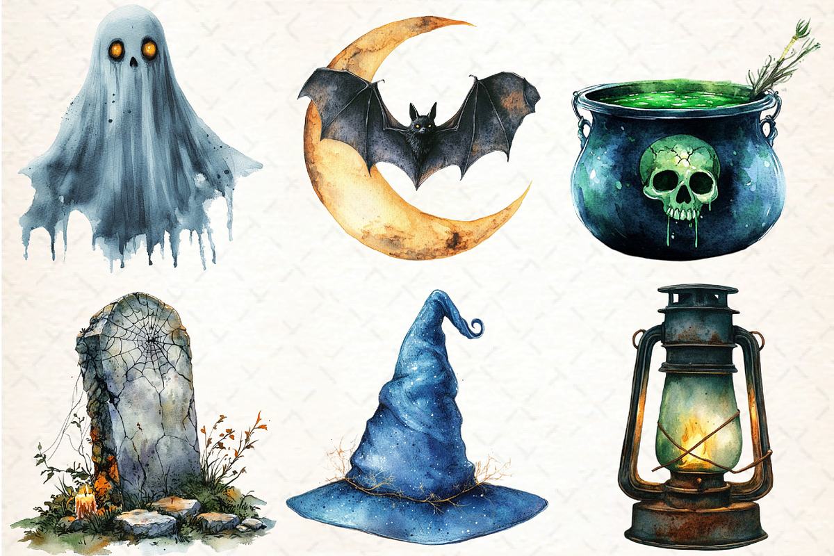 Watercolor Halloween Clipart, Spooky, an Illustration by DreamCafeArt (Photo 3 of 7)