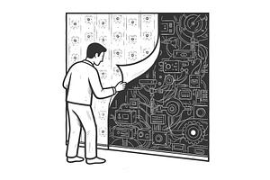 Man Revealing Hidden Machine Behind, a Technology Illustration by AlexArt