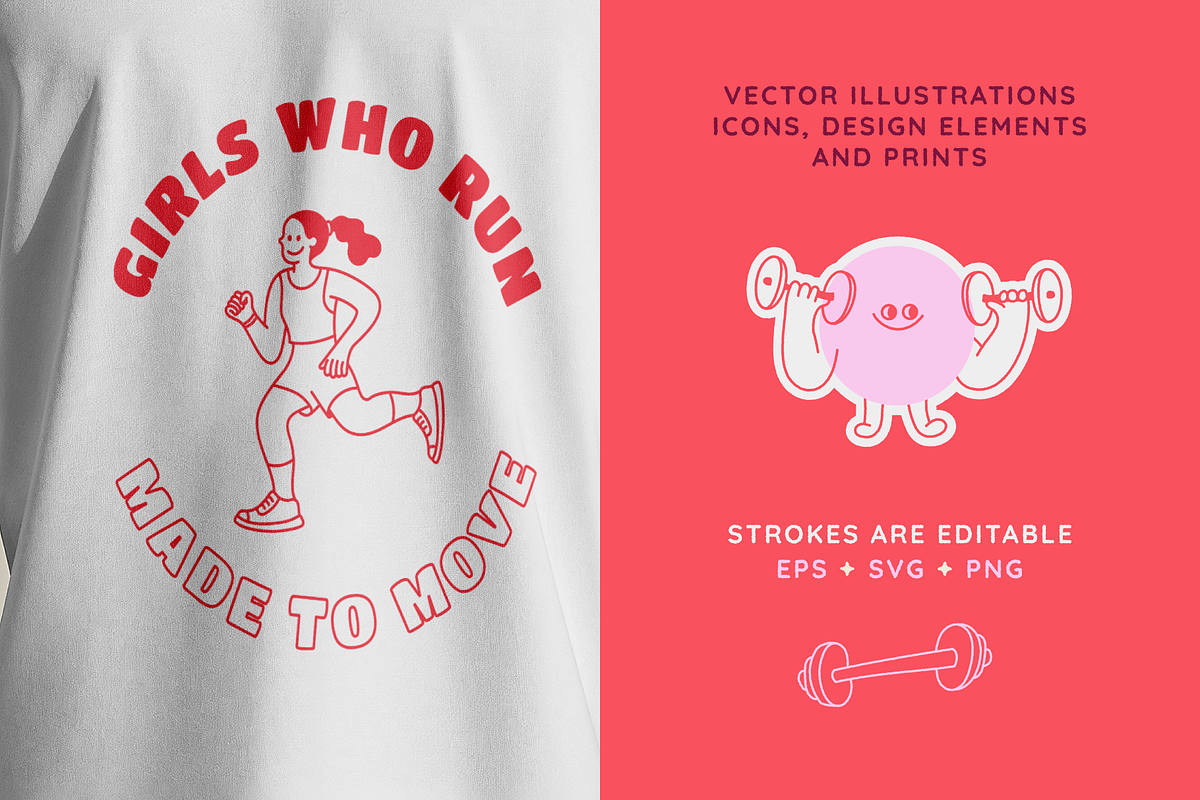 Fit girl era. Vector fitness doodles, an Object Graphic by venimo (Photo 2 of 13)