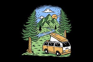 Enjoy the mountain view by van, an Illustration by gunaonedesign