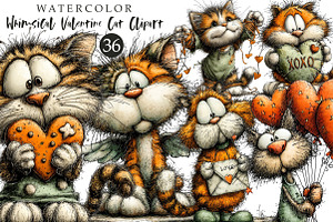 Whimsical Valentine Cat Clipart, an Illustration by OK Design