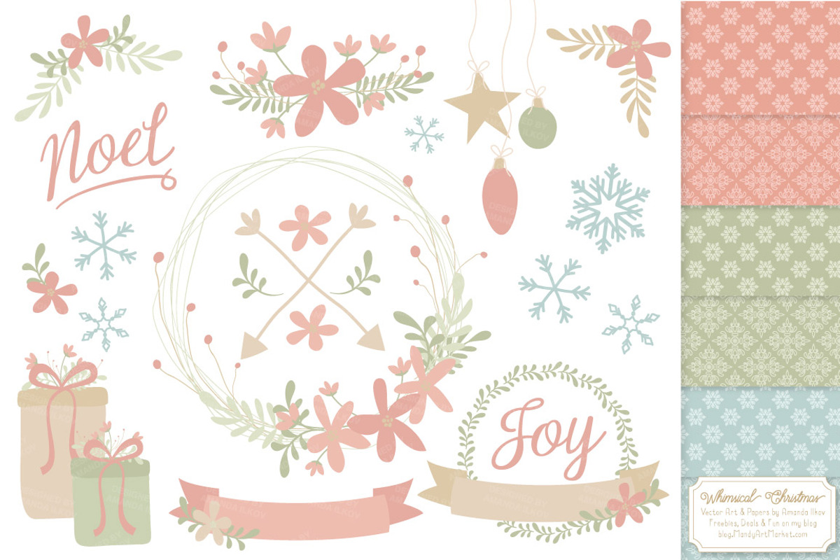 Pastel Christmas Wreaths & Patterns, an Illustration by Amanda Ilkov (Photo 1 of 5)