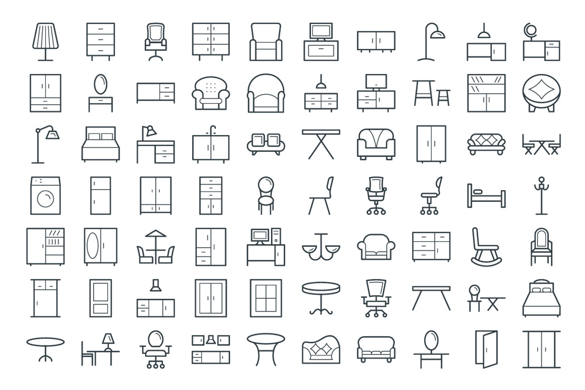 100 Furniture Vector Icons, an Outline Icon by Vectors Market (Photo 2 of 3)
