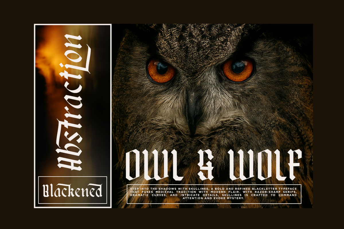 Skullines - Blackletter Display Font, a Blackletter Font by RagamKata (Photo 2 of 10)