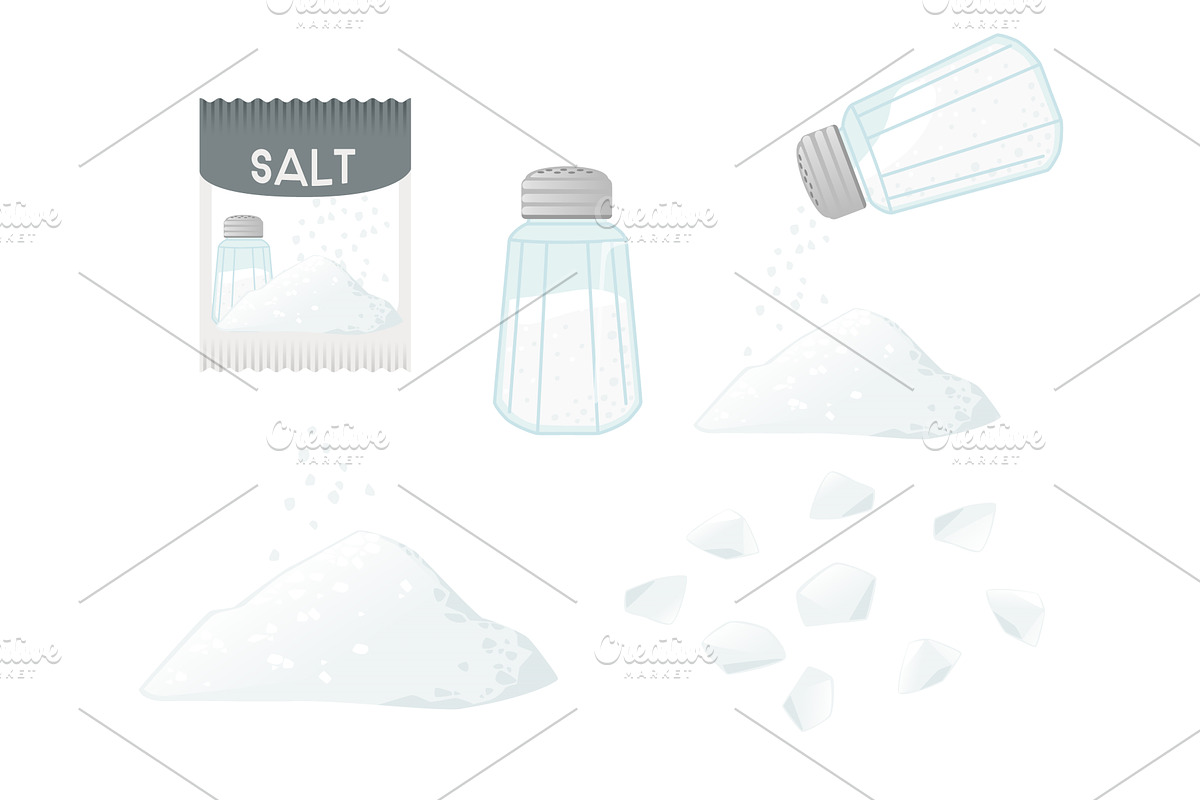 Set of salt seasoning with whole and, a Food Illustration by Alfmaler