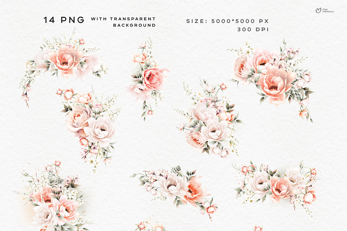 Watercolor Romantic Flowers, an Object Illustration by ollalya (Photo 4 of 8)