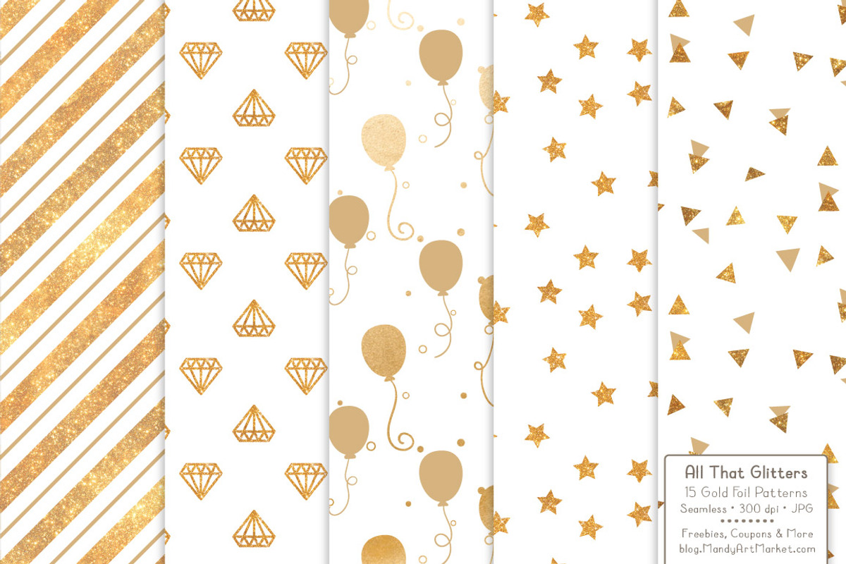 Gold Foil Digital Papers in White, a Pattern Graphic by Amanda Ilkov (Photo 2 of 4)