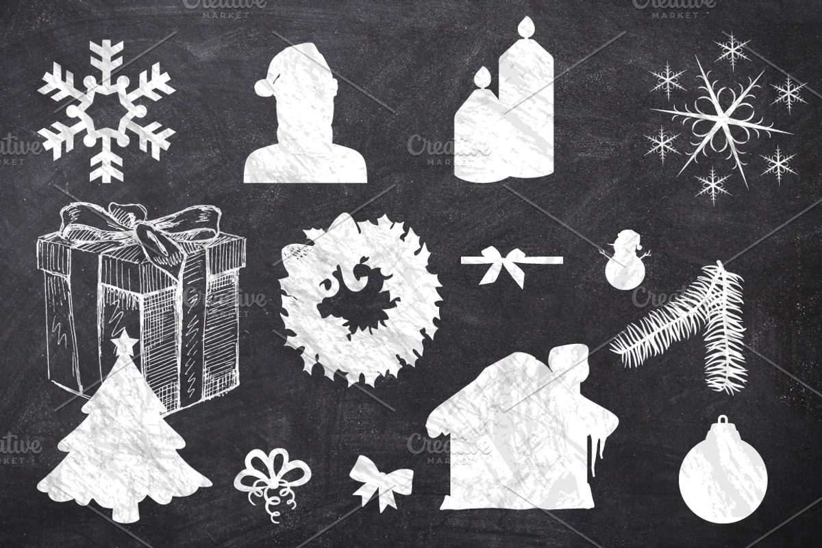 50 Chalk Christmas Elements preview 4