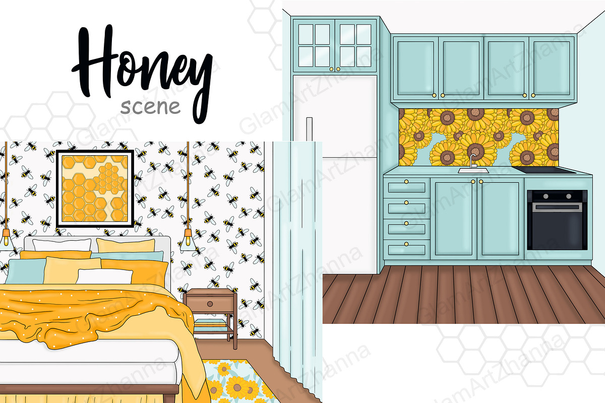 Honey Scene, a Decorative Illustration by GlamArtZhanna (Photo 2 of 3)