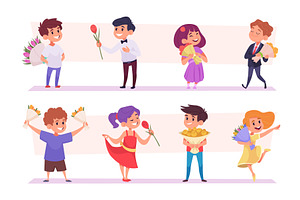 Kids flowers. Little people holding, a Person Illustration by Onyx