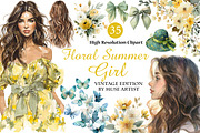 Watercolor Floral Summer Girl, an Illustration by DreamArtGraphic (Thumbnail 1 of 4)