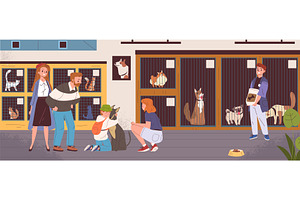 People in animal shelter. Volunteer, an Animal Illustration by Stock-Smart-Start