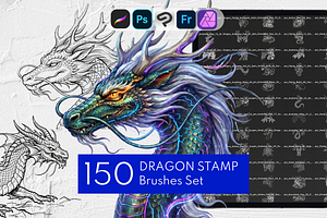 150 Dragon Procreate Stamp Brushes, a Brush Add-On by Selentaori Studio