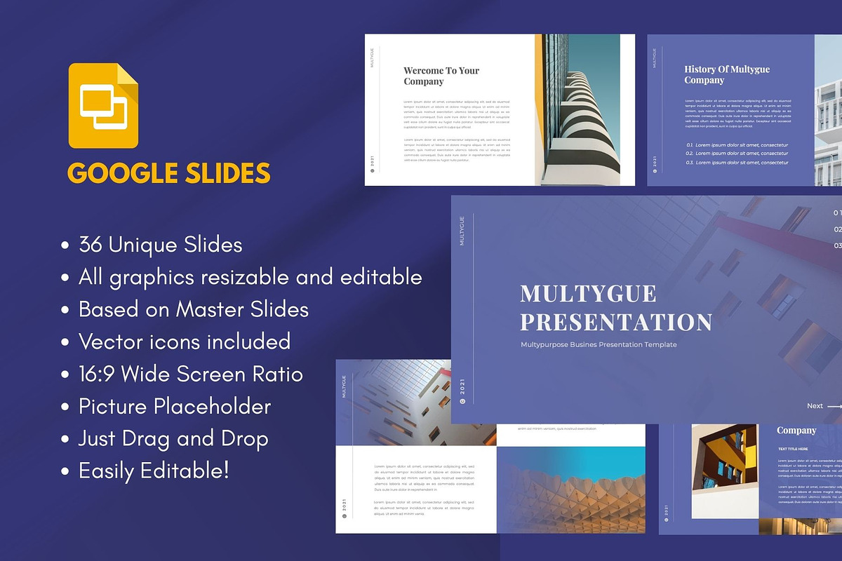MULTYGUE Business Google Slide, a Presentation Template by Rizki Herdian (Photo 1 of 6)