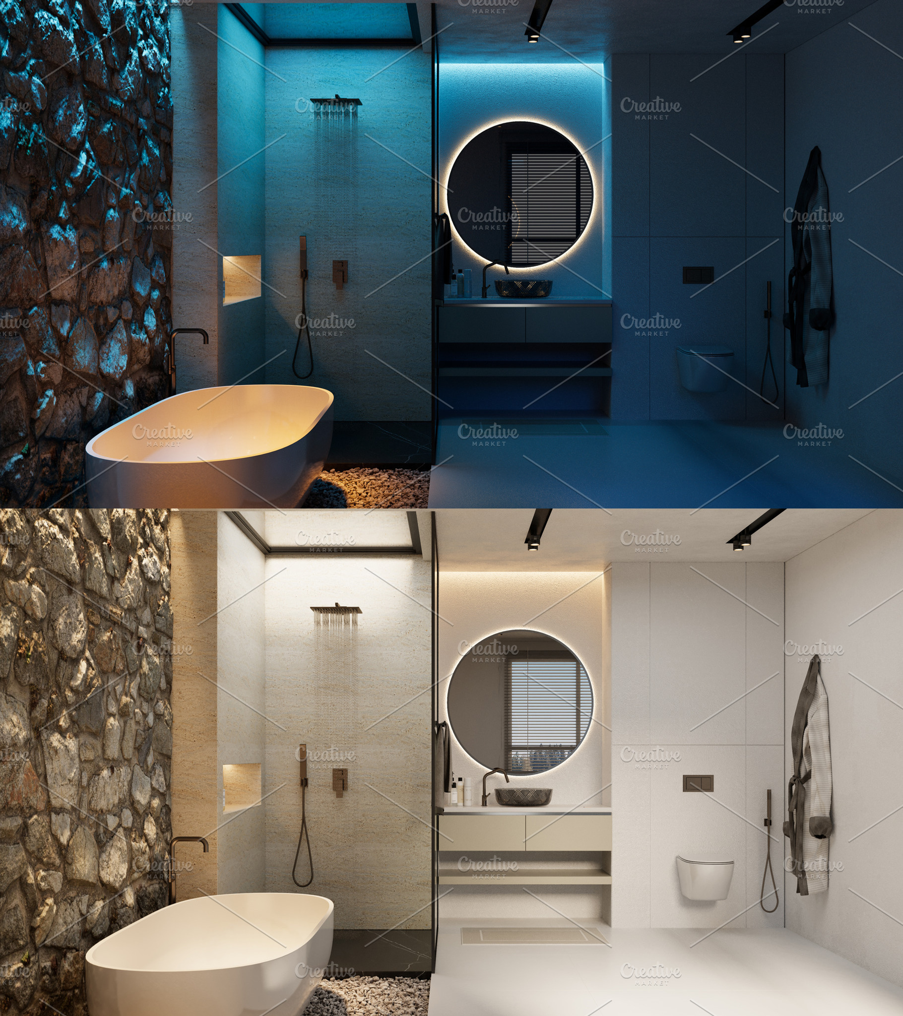 A bathroom with different ambiances, an Architecture Photo by Pozitivo
