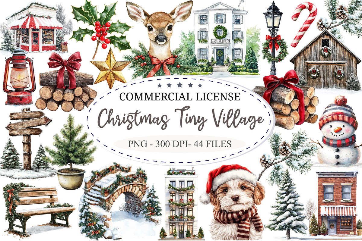 Christmas Tiny Village Clipart, a Seasonal Illustration by designcity5 (Photo 1 of 5)