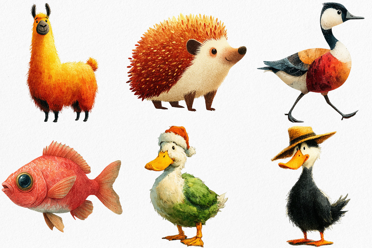 Watercolor Quirky Animals Clipart, an Illustration by Canvas Craft (Photo 2 of 8)