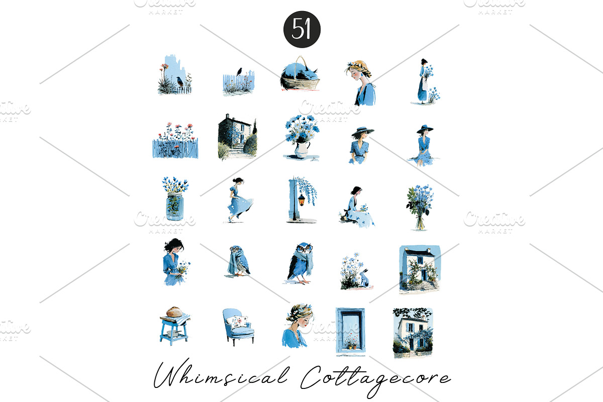 Whimsical Cottagecore Clipart Set, an Illustration by CreationArt (Photo 7 of 7)