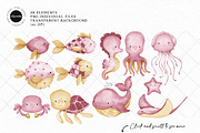 Pink Ocean Animals Clipart, an Illustration by Gau Silva Studio (Thumbnail 2 of 4)