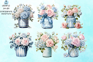 Blue Rose Watercolor Collection PNG