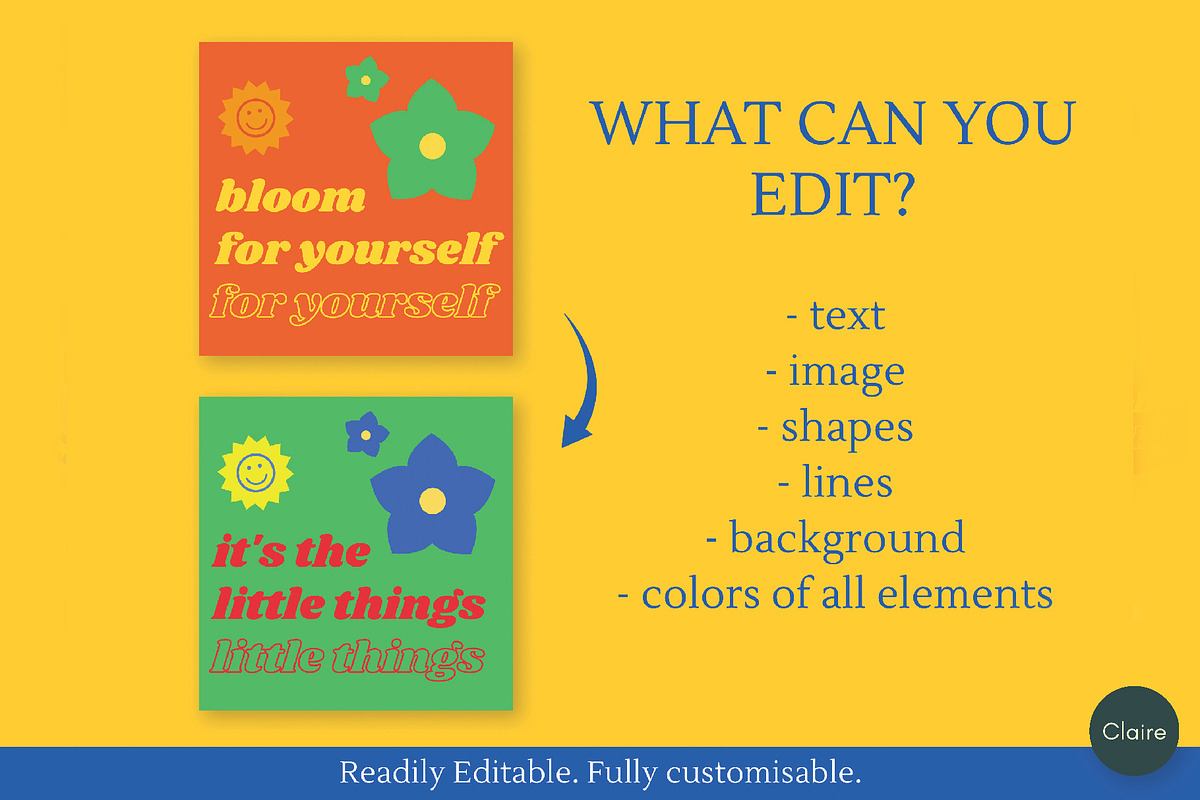 Retro Colorful Instagram Template, a Social Media Template by Clairee Design Studio (Photo 4 of 7)