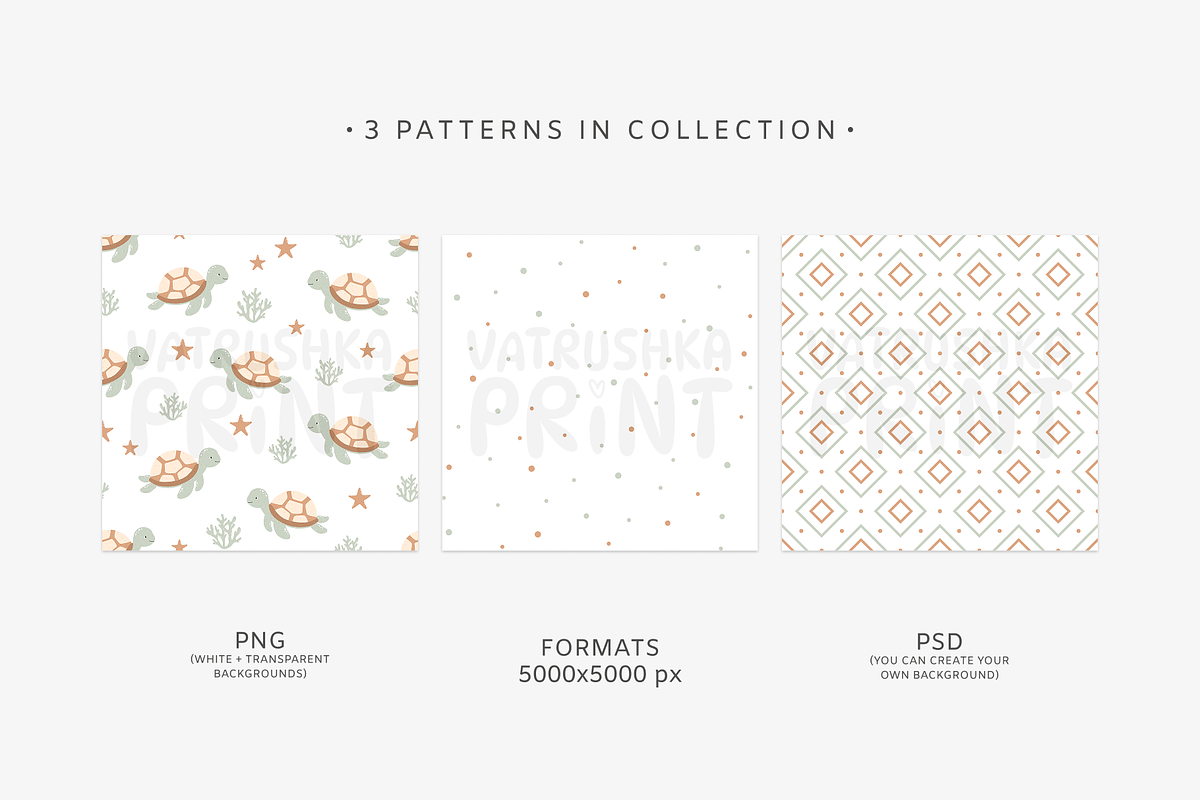 Seamless patterns in sea style, a Pattern Graphic by vatrushkaprint_store (Photo 2 of 5)