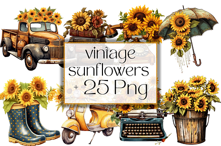 Vintage Sunflowers Clipart