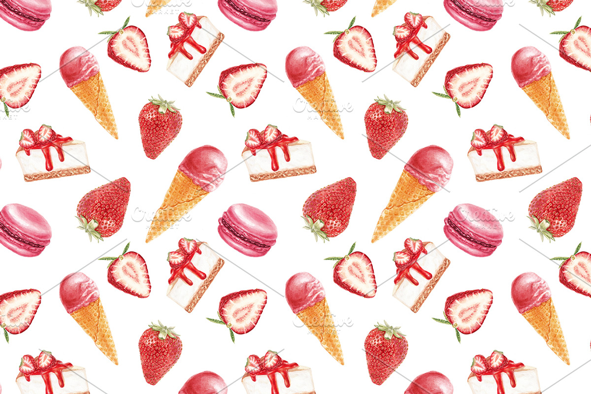 Watercolor strawberry delicious, a Pattern Graphic by lenavetka87 (Photo 3 of 3)